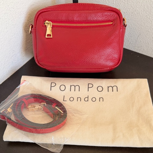 USED Original Pom Pom London Mayfair Red Leather Pebbled Crossbody Bag. - Picture 2 of 12